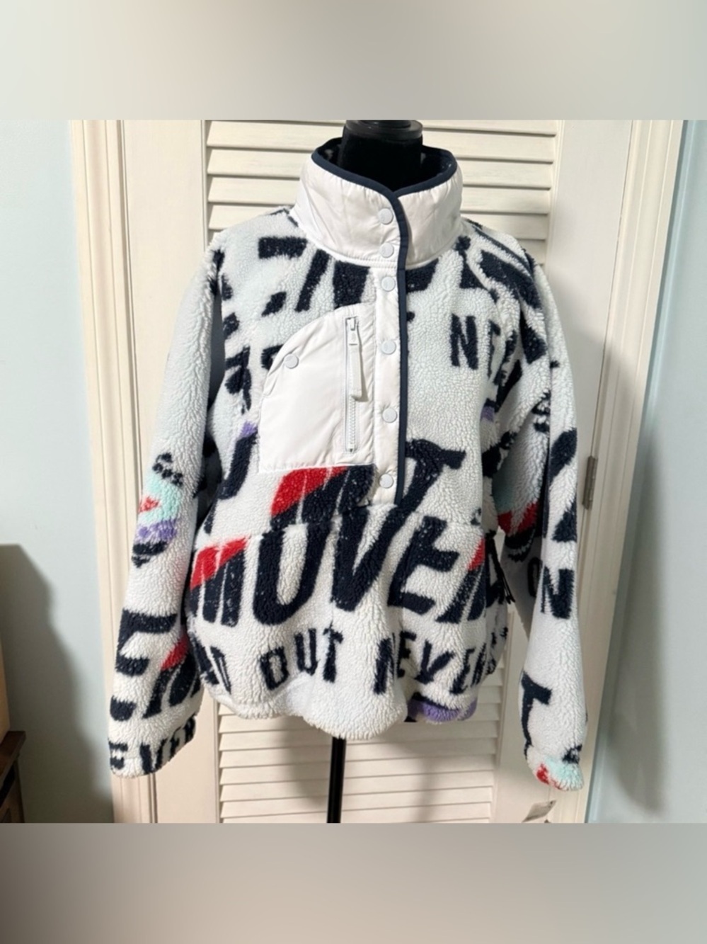 Free People Graphic Fleece Pullover with snap closure! NWT